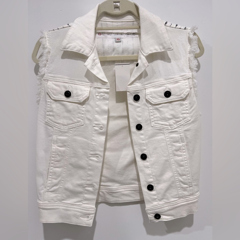 NWT AG Adriano Goldschmied x Cher Coulter White Denim Jodi Sleevelss Vest XS